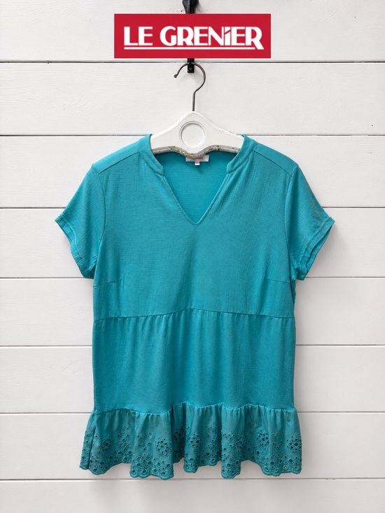 Le Grenier Tops - Grenier Textured Peplum Top – Turquoise – XL
